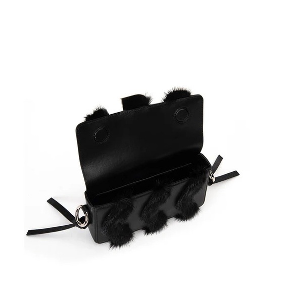 Brandon Blackwood Medium Nia Bag- Black Hard Leather W/ Black Mink - Picture 2 of 6